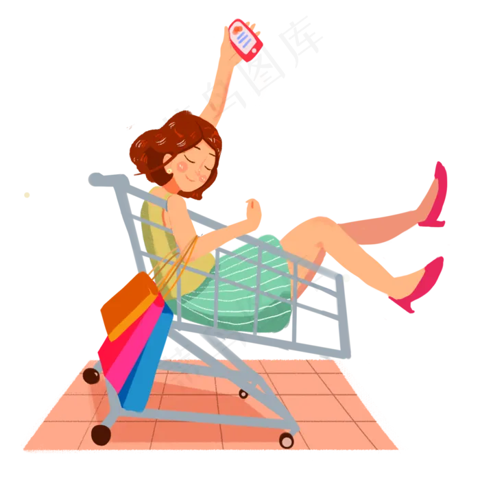 618狂欢购物女孩png素材(2000X2000(DPI:300))psd模版下载