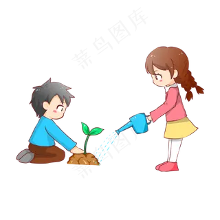 植树节卡通手绘小男孩植树矢量图