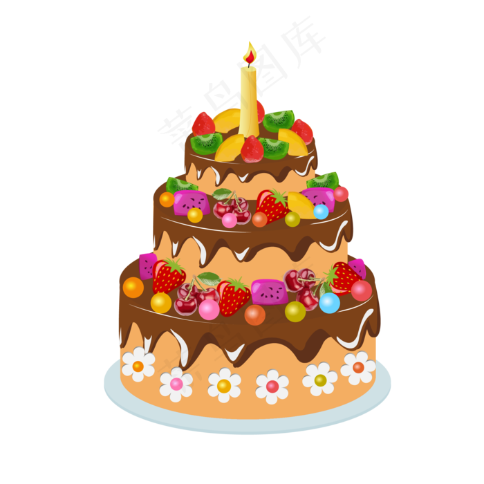 2.5D立体插画甜美水果蛋糕矢