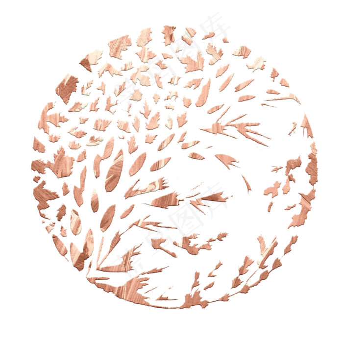 玫瑰金抽象植物雅致圆形边框,免抠元素(2500*2500px 300 dpi )psd模版下载