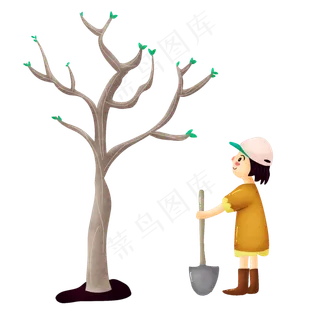 手绘植树节png图