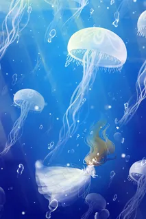 深蓝色唯美卡通治愈夏季海洋深海水母配图 深蓝色唯美卡通治愈夏季海洋深海水母配图
