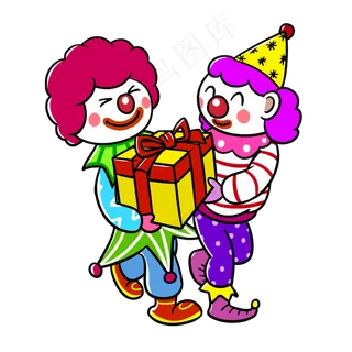 卡通愚人节小丑送礼物png透明底,免抠元素