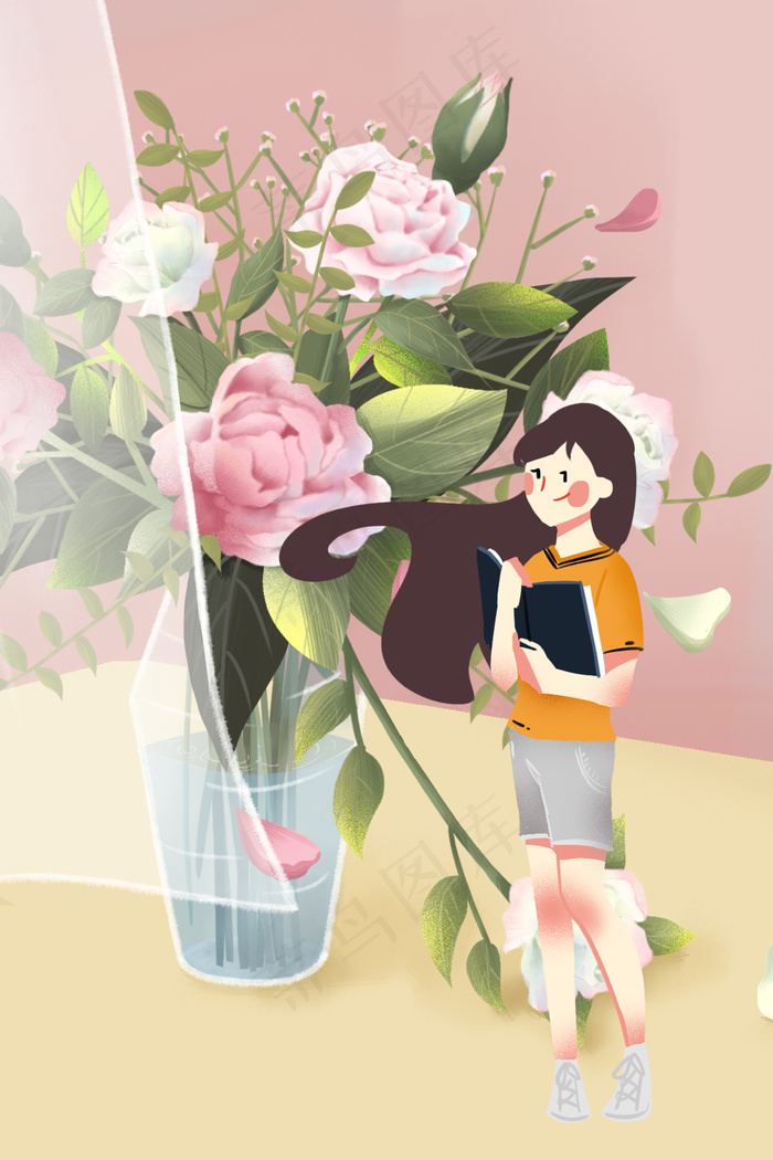 夏天精致花书女孩