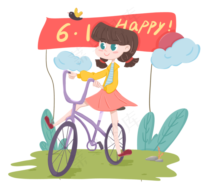 儿童节女孩骑车