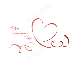 红色爱心丝带情人节快乐,免抠元素
