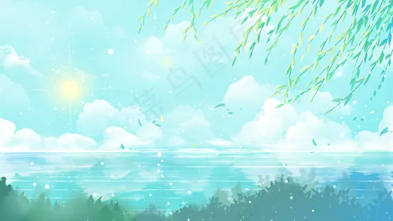 蓝色唯美卡通治愈小清新夏季夏天风景配图 蓝色唯美卡通治愈小清新夏季夏天风景配图