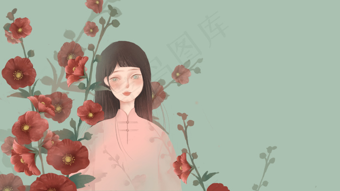 文艺清新国风女孩主题插画