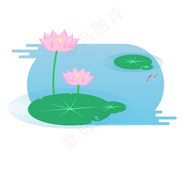 蓝色的荷叶池塘免抠图(2000X2000(DPI:300))ai矢量模版下载