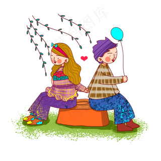 卡通风格春日情侣烂漫踏青出游