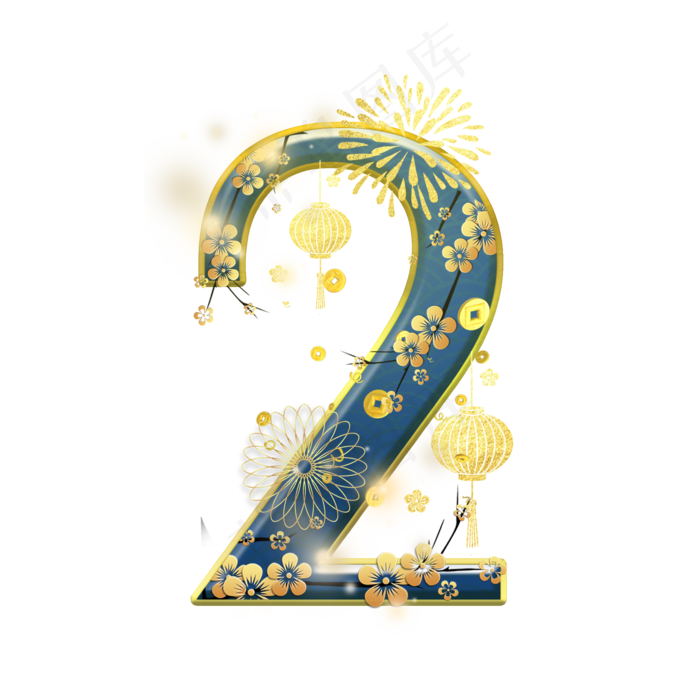 蓝色烟花数字2(2000*2000px 	      )psd模版下载