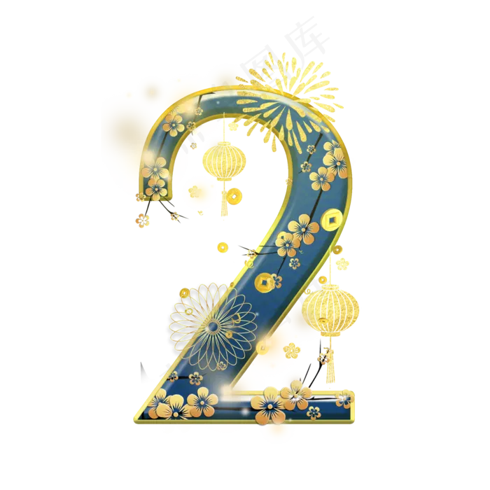 蓝色烟花数字2(2000*2000px 	      )psd模版下载