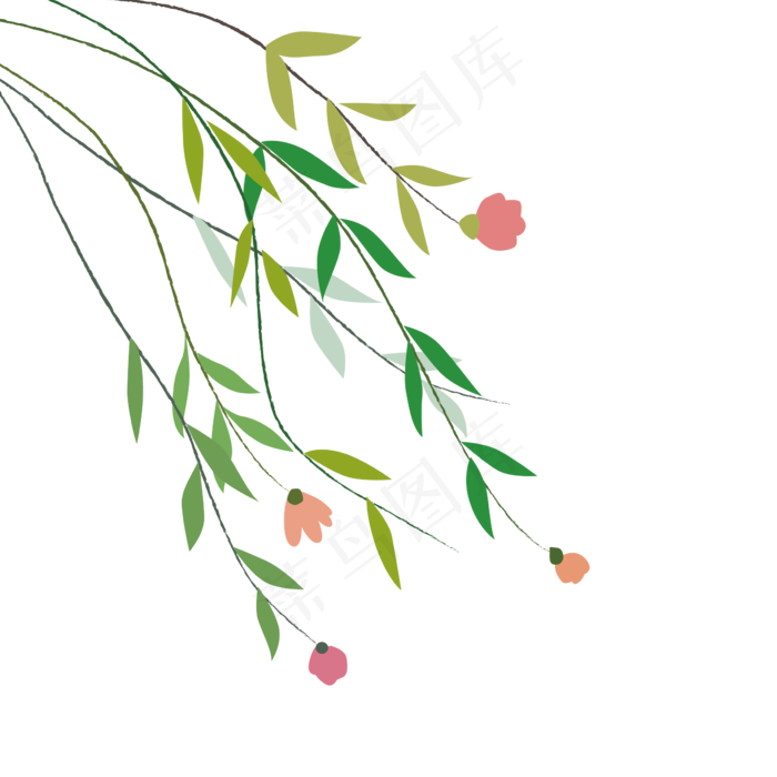 手绘春天植物花朵,免抠元素