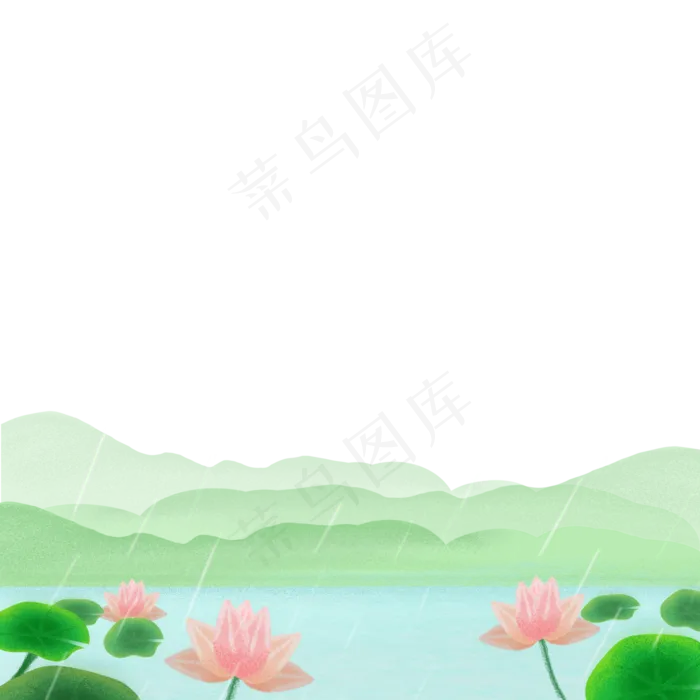 春天春色湖水莲花荷花春雨装饰边(2000X2000(DPI:300))psd模版下载
