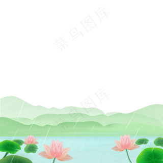 春天春色湖水莲花荷花春雨装饰边