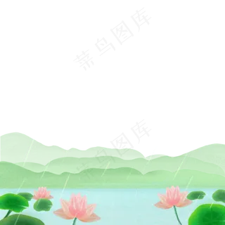 春天春色湖水莲花荷花春雨装饰边