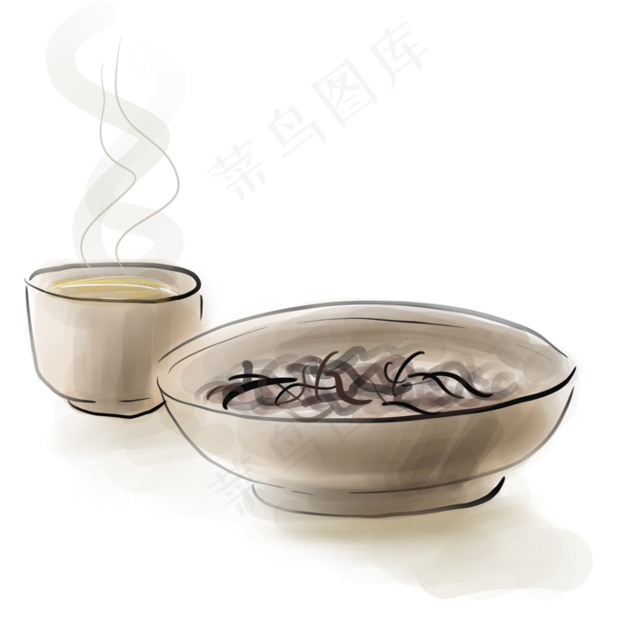 古风茶叶和茶杯