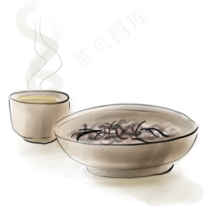 古风茶叶和茶杯