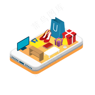 2D抽象手机网购矢量图片,免抠元素