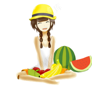 二十四节气之大暑手绘女孩与水果