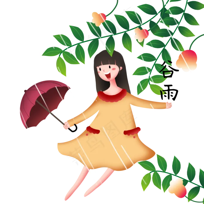谷雨打伞的小女孩(2000X2000(DPI:299))psd模版下载
