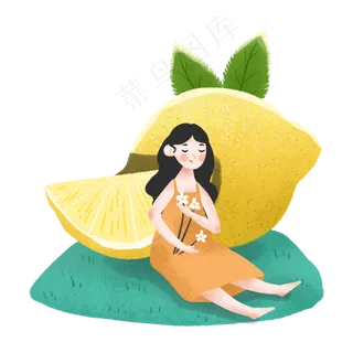 黄色的柠檬和女孩