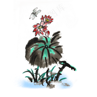 夏季水墨风荷花荷叶手绘