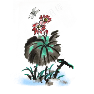 夏季水墨风荷花荷叶手绘