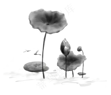 水墨风荷花清明节装饰素材