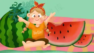 夏天清凉大西瓜与可爱女孩