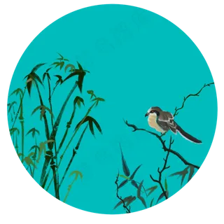 中国风竹子飞鸟装饰画花鸟壁纸插,免抠元素