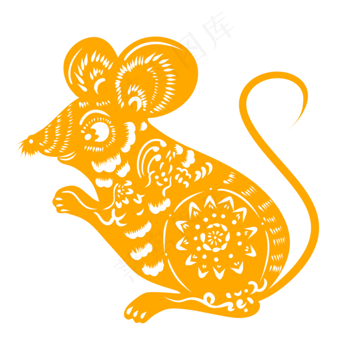 黄色民俗鼠剪纸,免抠元素(2150X2150(DPI:299))psd模版下载