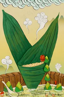 手绘中国风端午节习俗包粽子