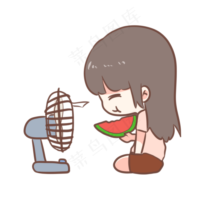 乘凉吃西瓜的女孩(2100X2100(DPI:300))psd模版下载