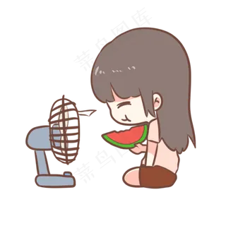 乘凉吃西瓜的女孩