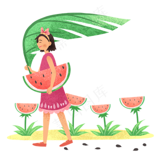 大暑手持叶子女孩