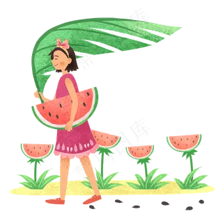 大暑手持叶子女孩