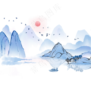 中国风古风国潮水墨山水