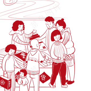 手绘剪纸新年快乐,免抠元素