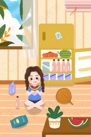 夏天吃西瓜的女孩
