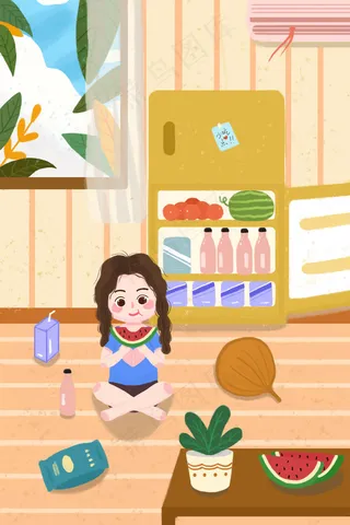 夏天吃西瓜的女孩