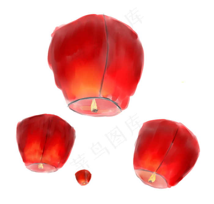 手绘孔明灯装饰元素,免抠元素(3103*2962px)psd模版下载
