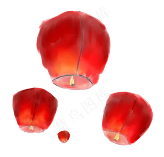 手绘孔明灯装饰元素,免抠元素