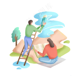 扁平化学习绿植噪点风格,免抠元素