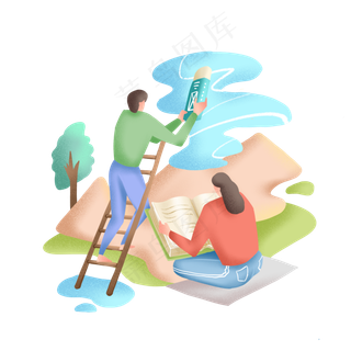 扁平化学习绿植噪点风格,免抠元素