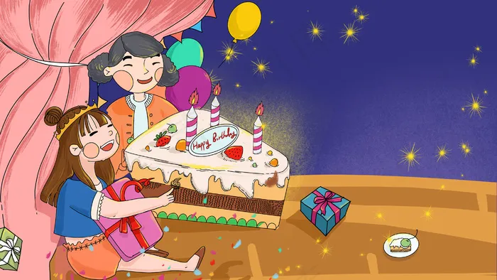 生日派对吹蜡烛庆祝生日(2880X1620(DPI:300))psd模版下载