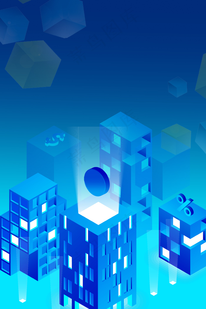 蓝色渐变城市科技广告背景
