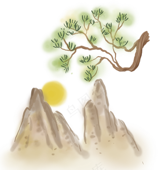 山上的松树和日出,免抠元素