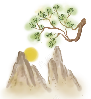 山上的松树和日出,免抠元素