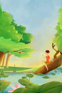 绿色唯美清新立夏夏至插少年荷塘赏花 绿色唯美清新立夏夏至插少年荷塘赏花